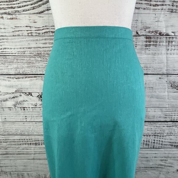 Maggie Barnes Skirt Plus size 34W Aquamarine Green Linen Long Straight Modest - Picture 6 of 13